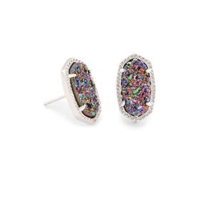 Ellie Silver Stud Earrings Multicolor Drusy NWOT